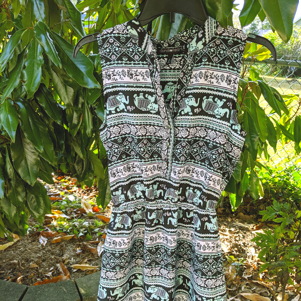 Tribal Print Sleeveless Dress with Shirttail Hem